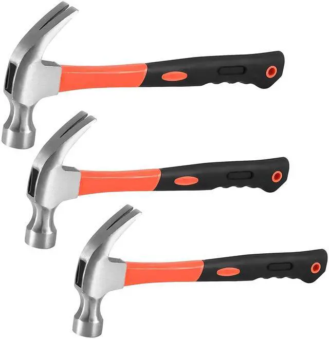 Main image of 3 Pieces Claw Hammers, 20 oz 16 oz 8 oz Hammer Set with Fiberglass Handle & Polished Forged Steel Head for Household Repair
