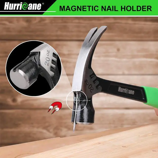 Alt view image 3 of 7 - 20 oz Claw Hammer with Magnetic Nail Holder, Straight Rip Claw Hammer with Shock-Absorbing Handle, Heavy Duty One-piece Forged Hammer