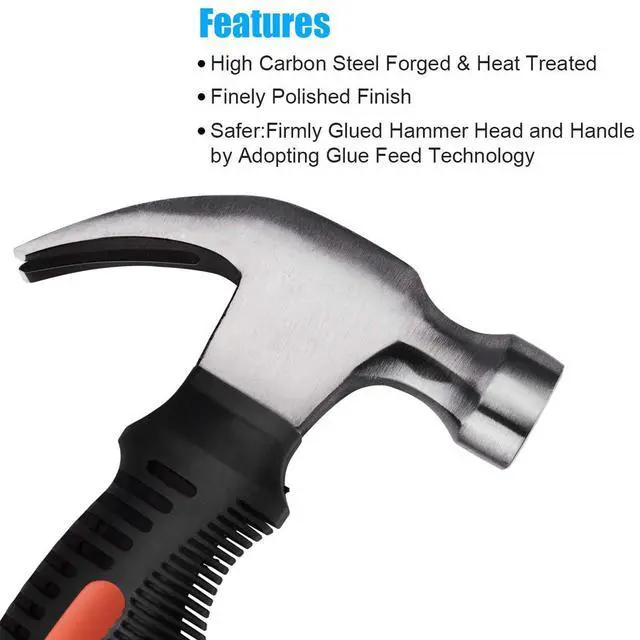 Alt view image 3 of 6 - 2 Piece Hammer Set,Soft Nonslip Handle & Heat Treated Head | Includes 1 Pack 8OZ Mini Stubby Claw Hammer & 1 Pack 16OZ Fiberglass General Purpose Claw Hammer,for House Repairs