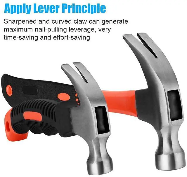 Alt view image 4 of 6 - 2 Piece Hammer Set,Soft Nonslip Handle & Heat Treated Head | Includes 1 Pack 8OZ Mini Stubby Claw Hammer & 1 Pack 16OZ Fiberglass General Purpose Claw Hammer,for House Repairs