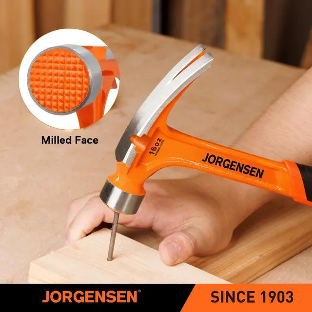 Alt view image 6 of 7 - 16 oz One-piece Forged Rip Claw Hammer with Magnetic Nail Holder | Magnetic Nail Holder, Rip Claw Hammer, Milled Face, Side Nail Puller, Shock Absorbing Grip, Heavy Duty One-piece, Forged