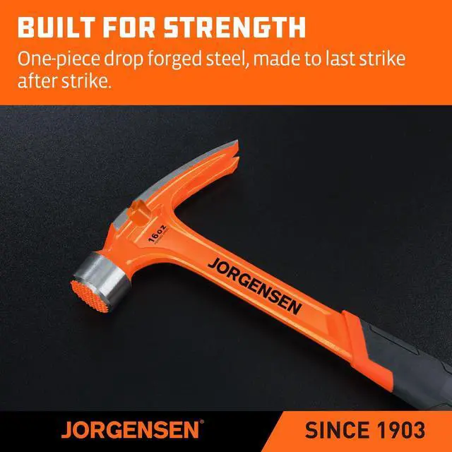 Alt view image 7 of 7 - 16 oz One-piece Forged Rip Claw Hammer with Magnetic Nail Holder | Magnetic Nail Holder, Rip Claw Hammer, Milled Face, Side Nail Puller, Shock Absorbing Grip, Heavy Duty One-piece, Forged