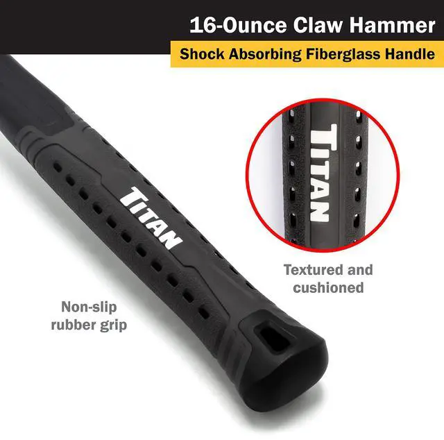 Alt view image 4 of 5 - 63020 16oz Claw Hammer, Forged Steel Head, 13" Shock Absorbing Fiberglass Handle with Textured Grip