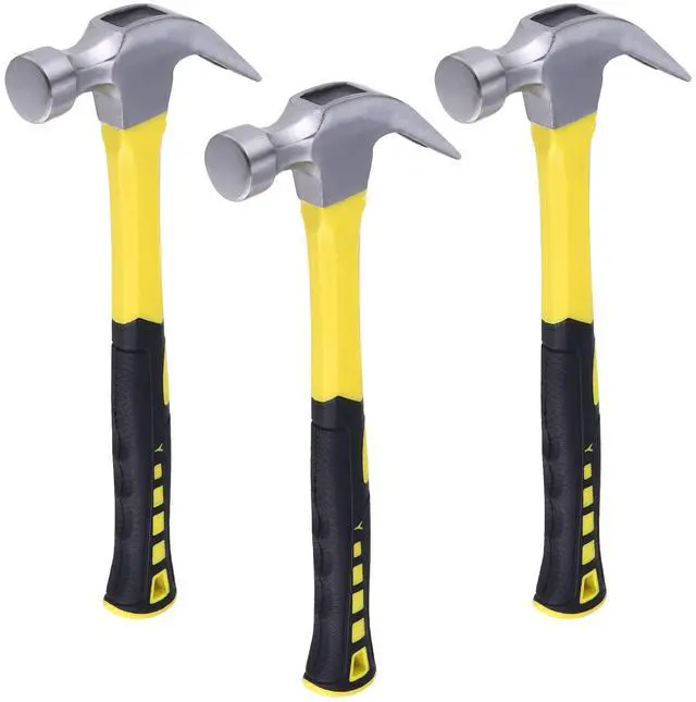 Main image of 3 Pack 16 oz Claw Hammer, Fiber Glass Claw Hammer, One-piece Forged Steel Head & Non-Slip Handle for Household Automotive Professional Work