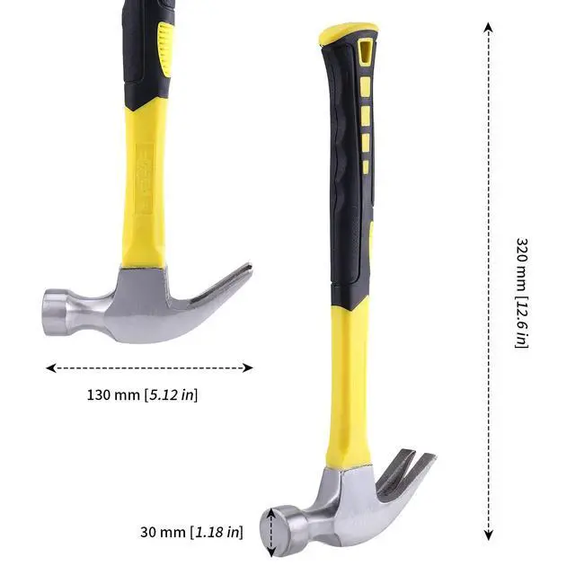 Alt view image 2 of 5 - 3 Pack 16 oz Claw Hammer, Fiber Glass Claw Hammer, One-piece Forged Steel Head & Non-Slip Handle for Household Automotive Professional Work