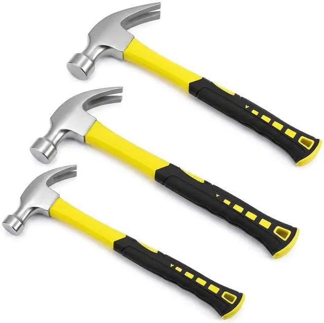 Main image of 3 Piece Claw Hammer Set (20oz, 16oz, 8oz) Forged Steel Head with Shock-Absorbing Fiberglass Handle & Non-Slip Grip Essential Hand Tools for Framing, Carpentry Repair