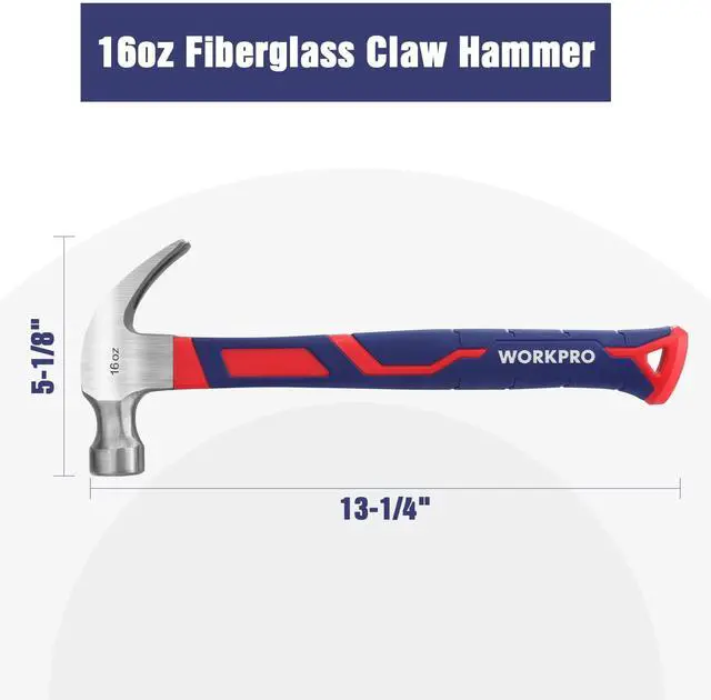Alt view image 2 of 7 - 16 oz Claw Hammer, Forged Steel Head, Fiberglass Handle | Forged Hardened Steel Head with Smooth Face, Fiberglass Handle with Non-Slip Grip & Shock Absorption, All Purpose Hammer