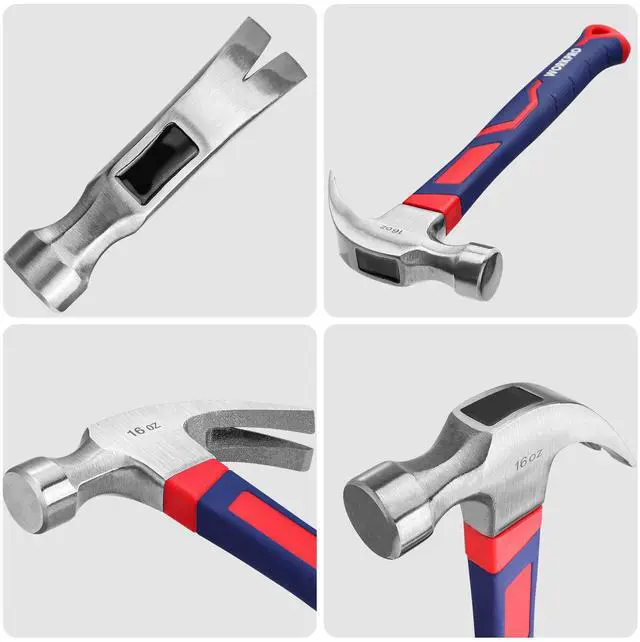 Alt view image 4 of 7 - 16 oz Claw Hammer, Forged Steel Head, Fiberglass Handle | Forged Hardened Steel Head with Smooth Face, Fiberglass Handle with Non-Slip Grip & Shock Absorption, All Purpose Hammer
