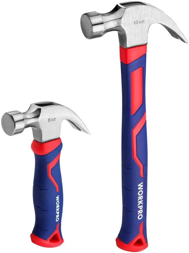 Main image of 2-Piece Claw Hammer Set, 8oz Small Hammer & 16oz Hammer, Fiberglass | Forged Hardened Steel Head with Smooth Face, Fiberglass Handle with Non-Slip Grip & Shock Absorption, All Purpose Hammer