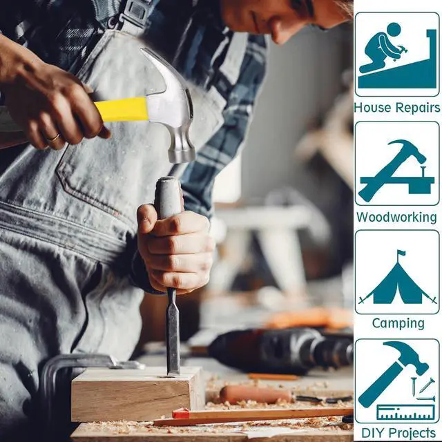 Alt view image 4 of 7 - Yellow 11 oz Straight Rip Claw Hammer with Smooth Face Shock Reduction Grip Hammers Tools One Piece Forged Nail Hammer for House DIY