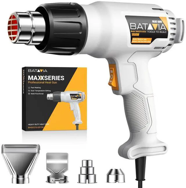 Main image of 1800W Heat Gun with 752&1112 Dual-Temperature Settings for Crafts | Dual Protection Fuses, Heavy Duty, Fast Heating, 4 Nozzles with Overheat Protection for Crafts, Vinyl Wrap, Shrink Tubing