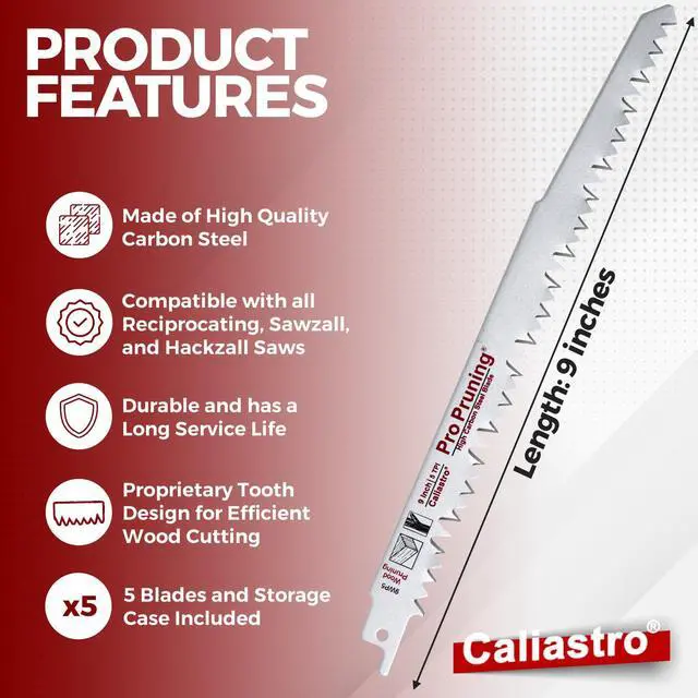 Alt view image 4 of 7 - 9-Inch Wood Pruning Saw Blades for Reciprocating/Sawzall Saws - 5 Pack - Caliastro
