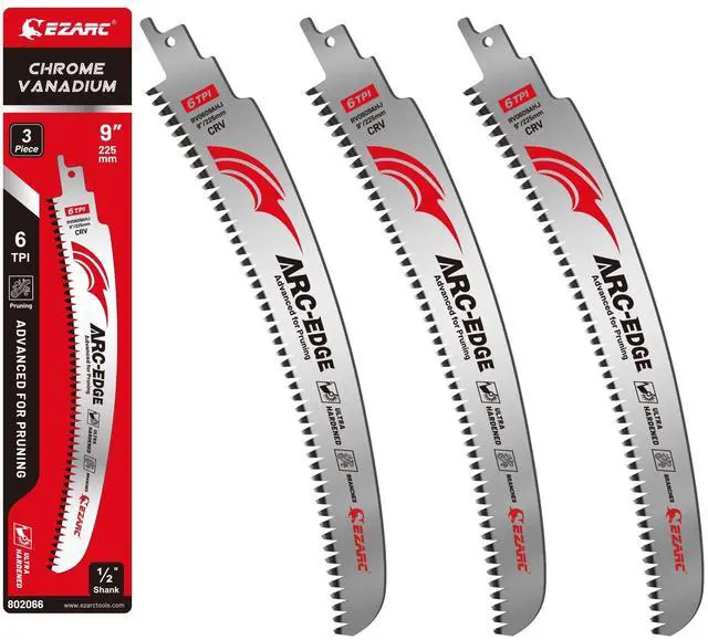 Main image of Arc Edge Reciprocating Saw Blades, 9-Inch 6TPI for Pruning, 3-Pack | Arc Edge Design, Japanese Teeth, Fleam Ground Teeth, Deep Gullets, Up to 3x Life, for Tree Trimming, Branches and Limbs