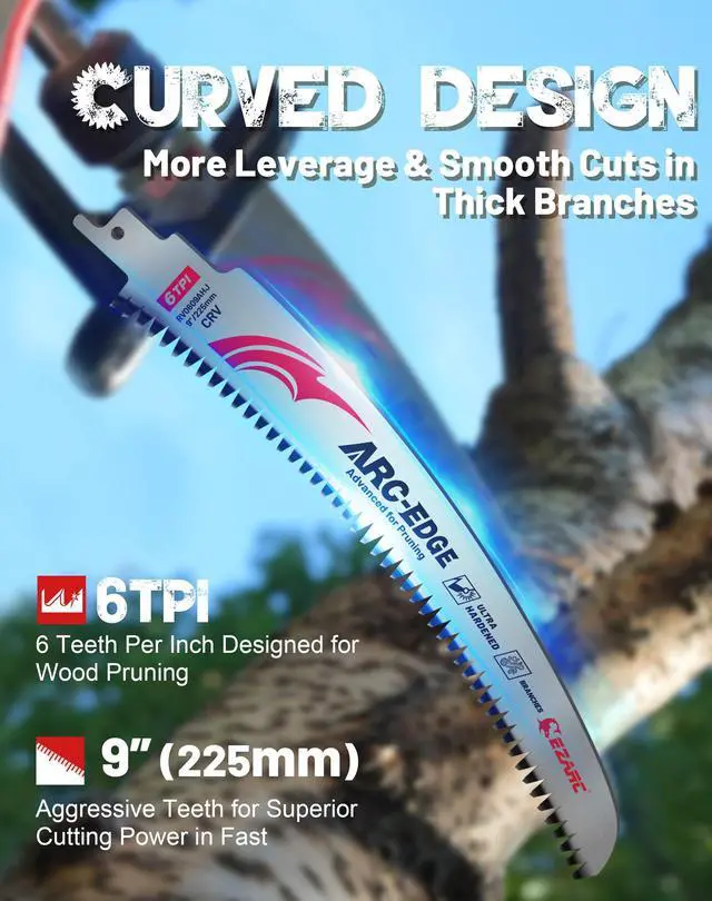 Alt view image 2 of 7 - Arc Edge Reciprocating Saw Blades, 9-Inch 6TPI for Pruning, 3-Pack | Arc Edge Design, Japanese Teeth, Fleam Ground Teeth, Deep Gullets, Up to 3x Life, for Tree Trimming, Branches and Limbs