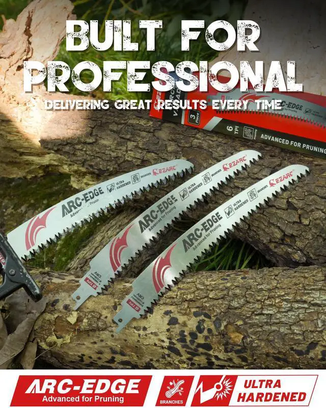 Alt view image 7 of 7 - Arc Edge Reciprocating Saw Blades, 9-Inch 6TPI for Pruning, 3-Pack | Arc Edge Design, Japanese Teeth, Fleam Ground Teeth, Deep Gullets, Up to 3x Life, for Tree Trimming, Branches and Limbs
