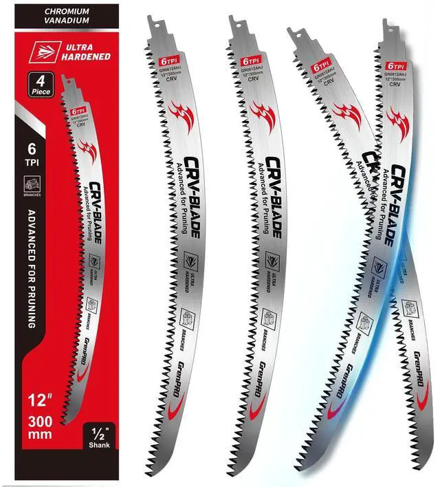 Main image of 4-Pack Japanese Teeth Reciprocating Saw Blades, 15" 6TPI | Arc Edge Sawzall Pruning Blades for Wood Cutting, Tree Trimming, Branch Pruning With Reciprocating Saws