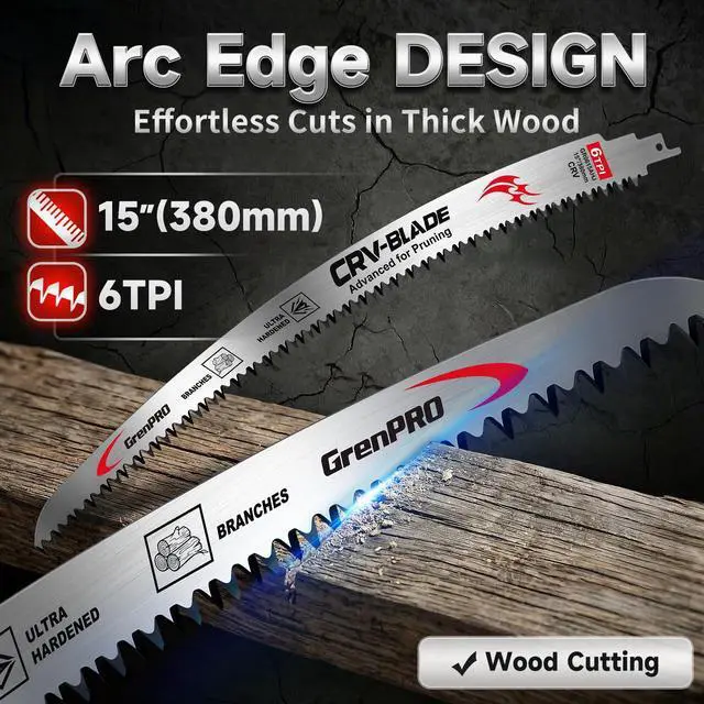 Alt view image 2 of 7 - 4-Pack Japanese Teeth Reciprocating Saw Blades, 15" 6TPI | Arc Edge Sawzall Pruning Blades for Wood Cutting, Tree Trimming, Branch Pruning With Reciprocating Saws