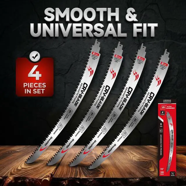 Alt view image 5 of 7 - 4-Pack Japanese Teeth Reciprocating Saw Blades, 15" 6TPI | Arc Edge Sawzall Pruning Blades for Wood Cutting, Tree Trimming, Branch Pruning With Reciprocating Saws