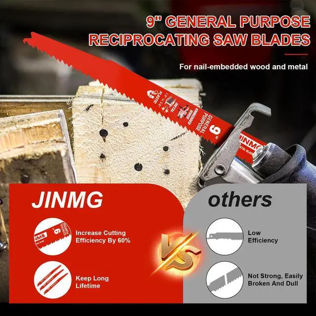 Alt view image 3 of 6 - 10 Pack 9 Inch 8/14TPI Reciprocating Saw Blades for Diablo Sawzall Blades | for Wood and Nail-Embedded Wood Demolition, Metal Cutting 1/8-3/8 Medium Metals, General Purpose Cuts, Variable Tooth Design