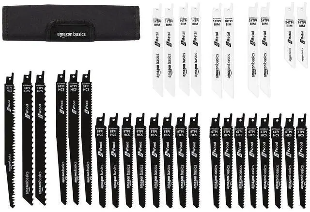 Main image of Chromium Vanadium Steel Reciprocating Saw Blade Set with Organizer Pouch, Compatible For Plastic, 32-Pieces, Black & White