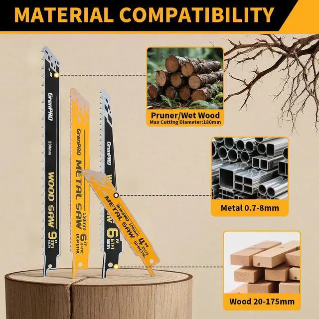 Alt view image 4 of 7 - 34Pcs Reciprocating Saw Blade Set with Organizer Pouch | Includes Two 6-12 TPI Blades for Wood With Nails, Plus Wood, Metal and Pruning Blades; Fits Most Reciprocating Saws