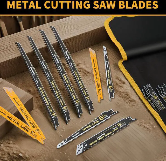 Alt view image 5 of 7 - 34Pcs Reciprocating Saw Blade Set with Organizer Pouch | Includes Two 6-12 TPI Blades for Wood With Nails, Plus Wood, Metal and Pruning Blades; Fits Most Reciprocating Saws