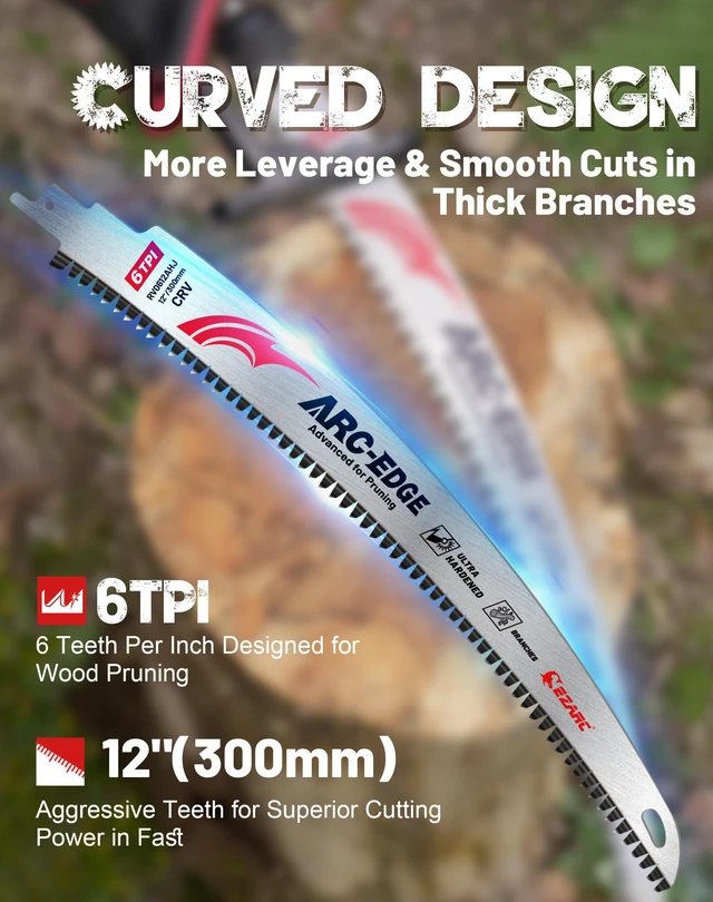 Alt view image 2 of 7 - Arc Edge Reciprocating Saw Blades, 12-Inch 6TPI for Pruning, 3-Pack Arc Edge Design, Chrome Vanadium Steel, Fleam Ground Teeth, Deep Gullets, Up to 3x Life, for Tree Trimming, Branches