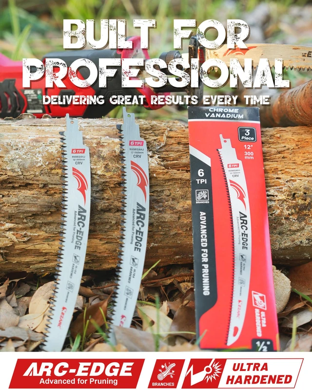 Alt view image 7 of 7 - Arc Edge Reciprocating Saw Blades, 12-Inch 6TPI for Pruning, 3-Pack Arc Edge Design, Chrome Vanadium Steel, Fleam Ground Teeth, Deep Gullets, Up to 3x Life, for Tree Trimming, Branches