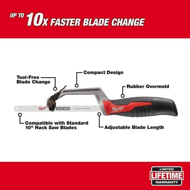 Alt view image 2 of 7 - 48-22-0012 Compact Hand Operated Hack Saw w/ Tool-Less Blade Change (10 Inch Blade Included)