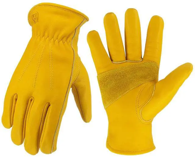 Main image of Leather Work Gloves for Men & Women, Gardening Gloves, Reinforced Durable Cowhide Work Gloves, Puncture & Cut Resistant (Medium)