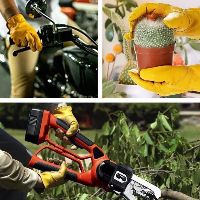 Alt view image 2 of 6 - Leather Work Gloves for Men & Women, Gardening Gloves, Reinforced Durable Cowhide Work Gloves, Puncture & Cut Resistant (Medium)