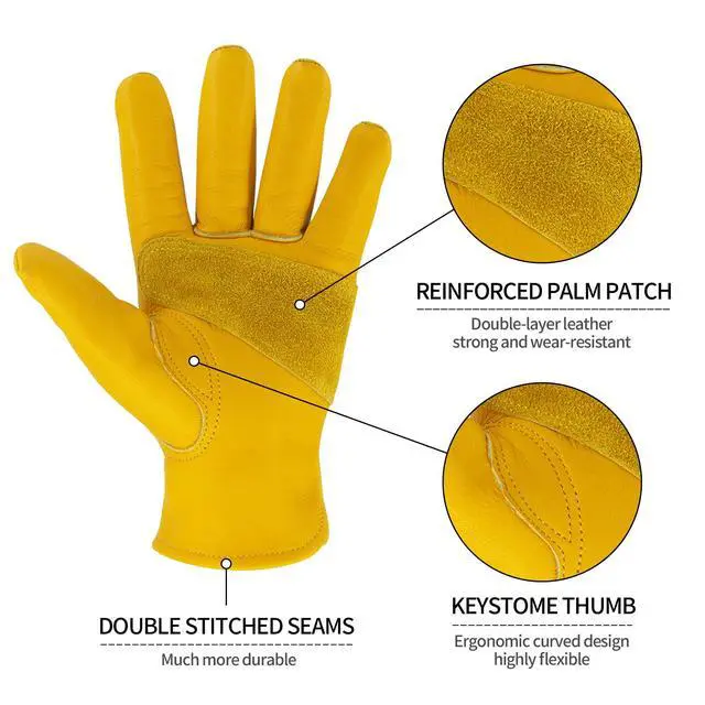 Alt view image 4 of 6 - Leather Work Gloves for Men & Women, Gardening Gloves, Reinforced Durable Cowhide Work Gloves, Puncture & Cut Resistant (Medium)