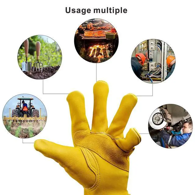 Alt view image 6 of 6 - Leather Work Gloves for Men & Women, Gardening Gloves, Reinforced Durable Cowhide Work Gloves, Puncture & Cut Resistant (Medium)
