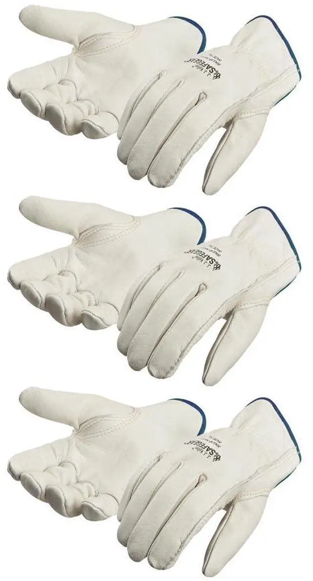 Main image of Large Cowhide Leather Work Gloves with Keystone Thumb, 3 Pack | Driver Safety Gloves, For Men or Women, Truck Driving, Construction, Welding, Gardening