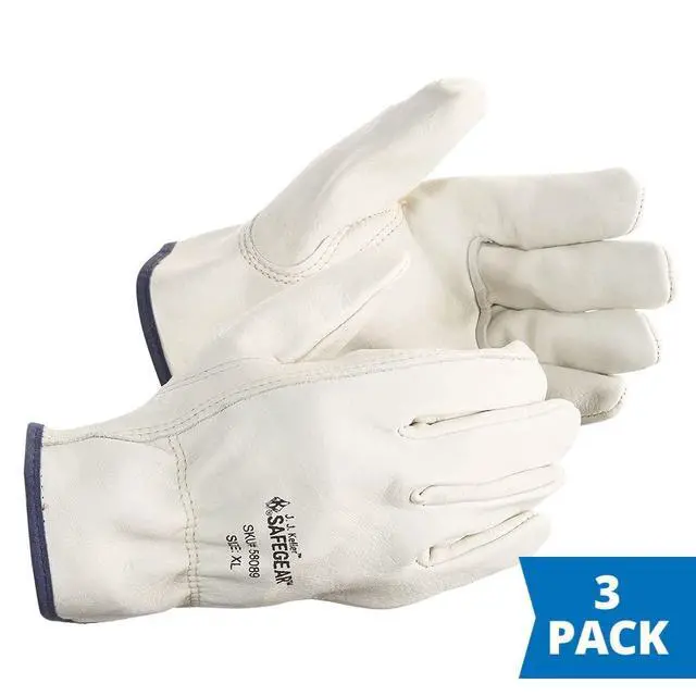 Alt view image 2 of 6 - Large Cowhide Leather Work Gloves with Keystone Thumb, 3 Pack | Driver Safety Gloves, For Men or Women, Truck Driving, Construction, Welding, Gardening