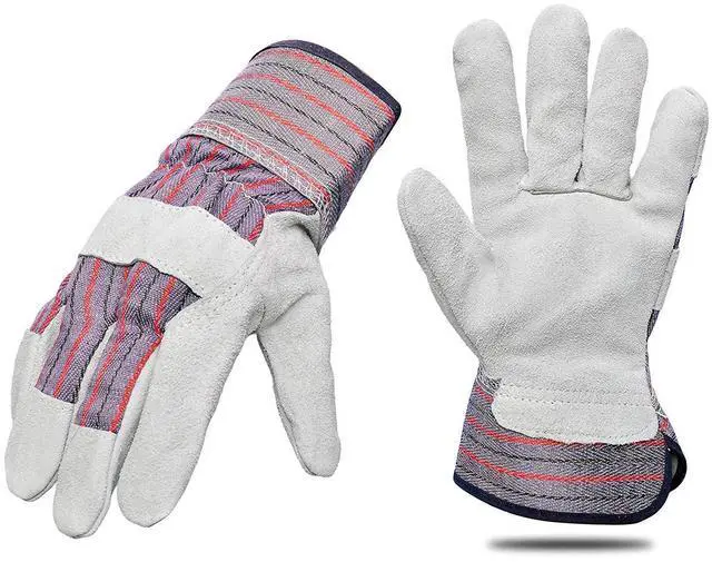 Alt view image 4 of 7 - Cowhide Leather Palm Work Gloves, Large, 5-Pair | A-grade premium cowhide, suede finish, rubberized safety cuff, breathable cotton back; construction, landscaping, warehouse