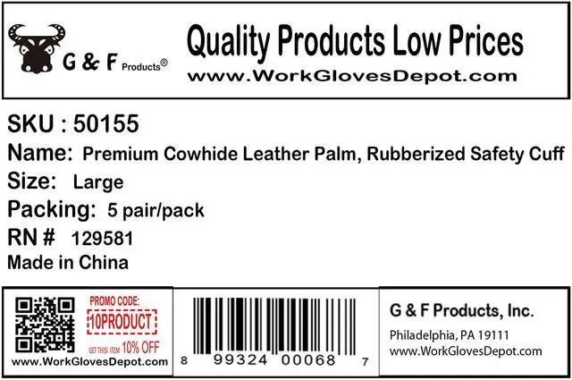 Alt view image 2 of 7 - Cowhide Leather Palm Work Gloves, Large, 5-Pair | A-grade premium cowhide, suede finish, rubberized safety cuff, breathable cotton back; construction, landscaping, warehouse