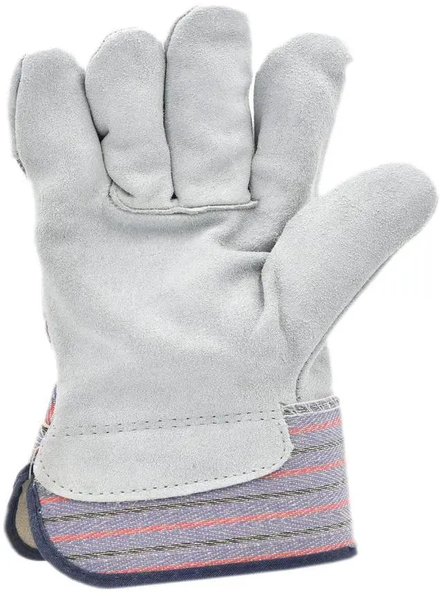 Alt view image 6 of 7 - Cowhide Leather Palm Work Gloves, Large, 5-Pair | A-grade premium cowhide, suede finish, rubberized safety cuff, breathable cotton back; construction, landscaping, warehouse