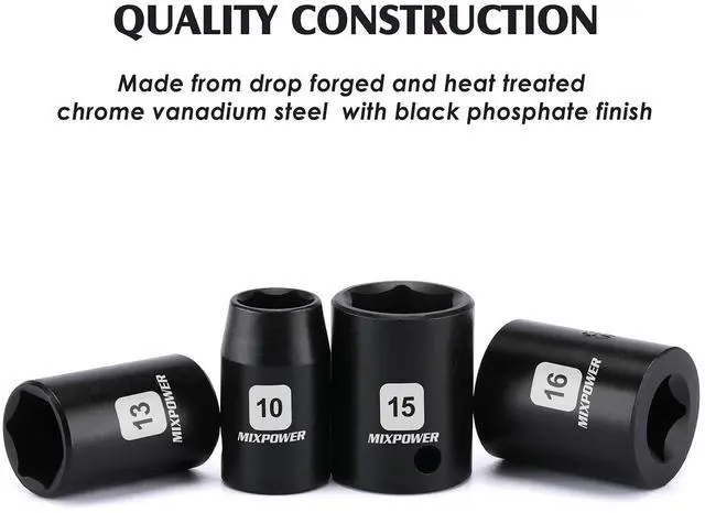 Alt view image 4 of 7 - 13 Pieces 3/8-Inch Drive Shallow Impact Socket Set, 7mm to 19mm, CR-V, Metric, 6 Point, Shallow, 13 Pieces 3/8" Dr. Socket
