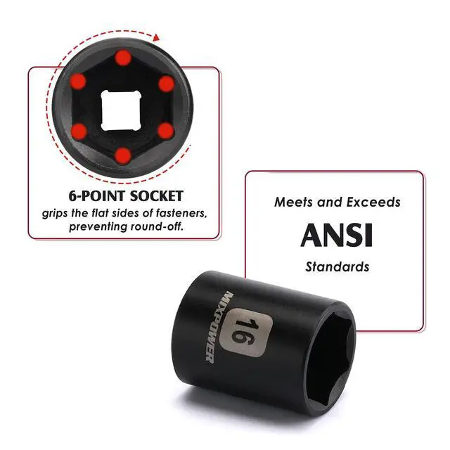 Alt view image 5 of 7 - 13 Pieces 3/8-Inch Drive Shallow Impact Socket Set, 7mm to 19mm, CR-V, Metric, 6 Point, Shallow, 13 Pieces 3/8" Dr. Socket