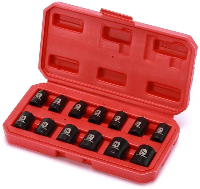 Alt view image 6 of 7 - 13 Pieces 3/8-Inch Drive Shallow Impact Socket Set, 7mm to 19mm, CR-V, Metric, 6 Point, Shallow, 13 Pieces 3/8" Dr. Socket