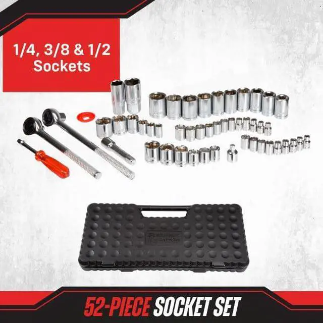 Alt view image 2 of 7 - Drive Socket Set Tool Kit with 1/4, 3/8 and 1/2 Sockets, 52-Piece | SAE and Metric Tools for Mechanics, Craftsmen, and Homeowners Home Improvement or Repairs