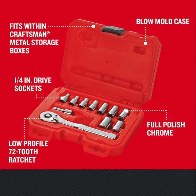 Alt view image 2 of 5 - Mechanics Tool Set, SAE, 1/4 Inch Drive, 11 Piece, 90-Tooth (CMMT34870)