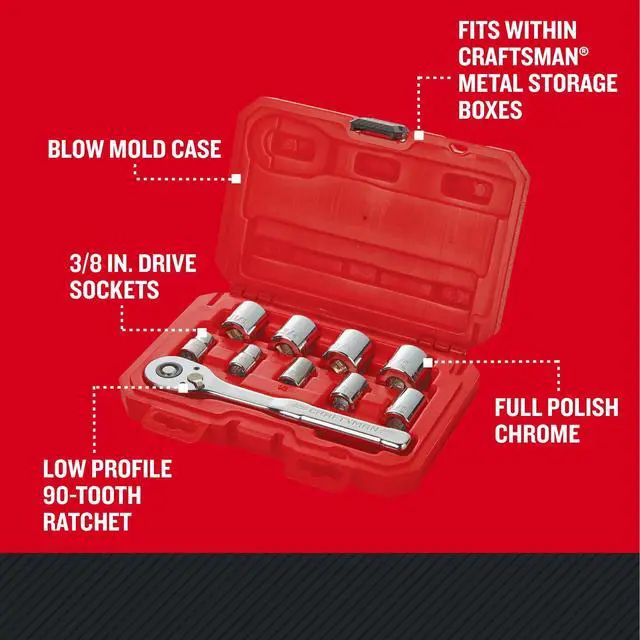 Alt view image 2 of 7 - 10 Pc Mechanics Tool Set with 90-tooth Low Profile Ratchet, SAE, 3/8 Inch Drive (CMMT34563)
