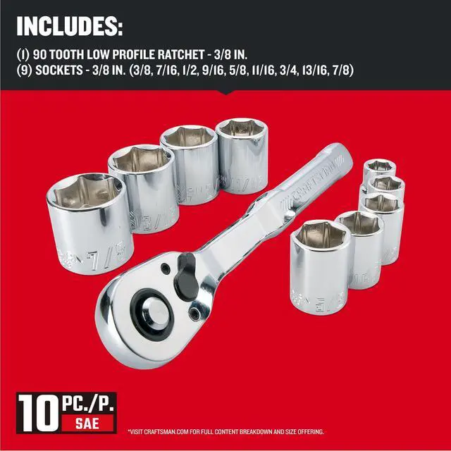 Alt view image 3 of 7 - 10 Pc Mechanics Tool Set with 90-tooth Low Profile Ratchet, SAE, 3/8 Inch Drive (CMMT34563)