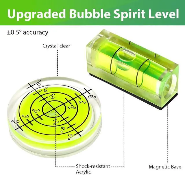 Alt view image 3 of 7 - 9Pcs Small Bubble Levels, Mini Magnetic Spirit Level Measuring Layout Tools | 6 Square + 3 Circular,for Balancing Picture Hanging, Camera, Turntable, Tripod, Frame, Drill, 10x10x29mm, 32x7mm