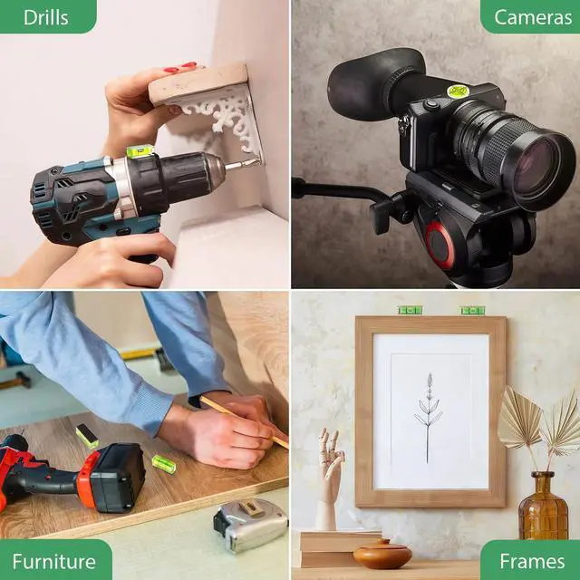 Alt view image 7 of 7 - 9Pcs Small Bubble Levels, Mini Magnetic Spirit Level Measuring Layout Tools | 6 Square + 3 Circular,for Balancing Picture Hanging, Camera, Turntable, Tripod, Frame, Drill, 10x10x29mm, 32x7mm