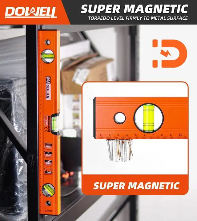 Alt view image 2 of 7 - 18 Inch Magnetic Spirit Level, Torpedo Level, Leveler Tool | 18-inch magnetic spirit level, 3 vials (45°/90°/180°), aluminum alloy, TPR shockproof ends, metric scale, high-visibility