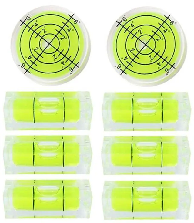 Main image of 8Pcs Small Bubble Spirit Level Mini Square Levels Measuring Tools for Balancing Frame, Mural, Picture Hanging, Turntable, Tripod, Camera, Phonograph, 10x10x29mm, 32x7mm (Set A)