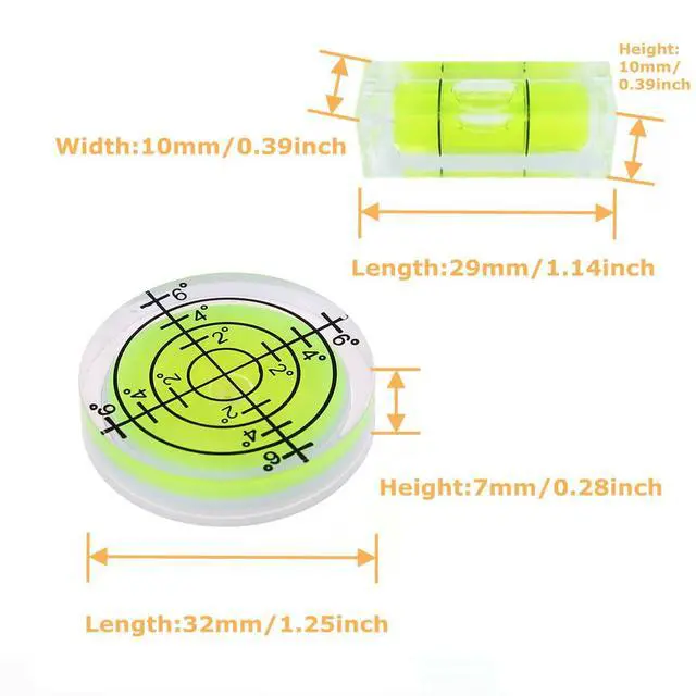 Alt view image 3 of 6 - 8Pcs Small Bubble Spirit Level Mini Square Levels Measuring Tools for Balancing Frame, Mural, Picture Hanging, Turntable, Tripod, Camera, Phonograph, 10x10x29mm, 32x7mm (Set A)